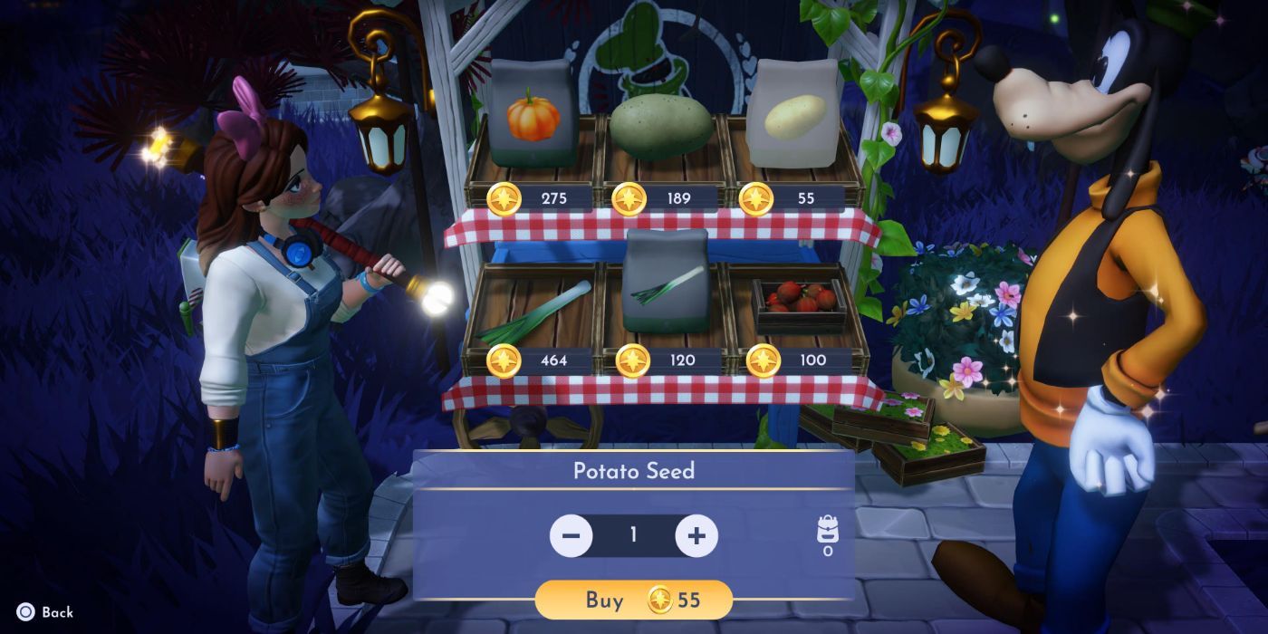 An image of Goofy's Stall selling the Potato Seed from Disney Dreamlight Valley