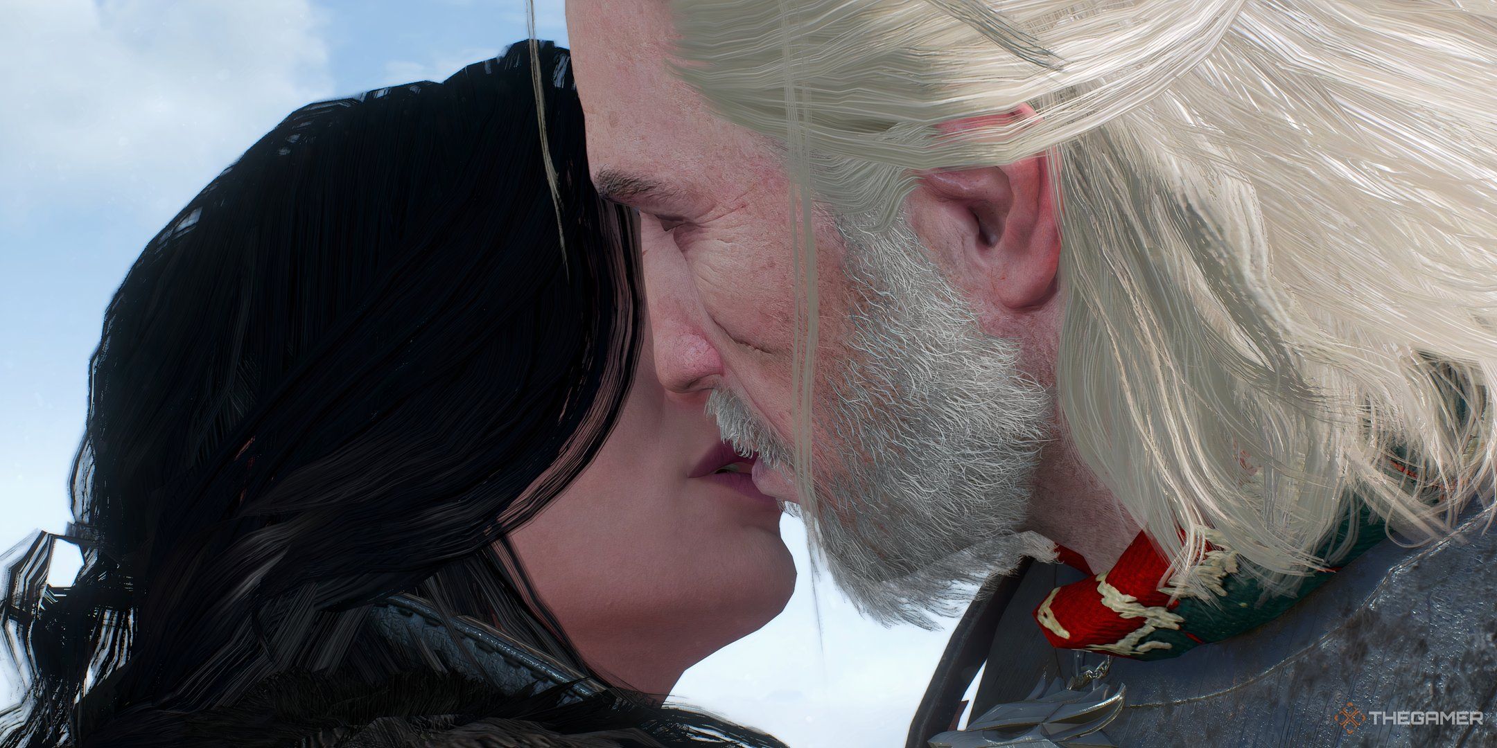 The climatic kiss between Yen and Geralt in The Witcher 3: Wild Hunt.