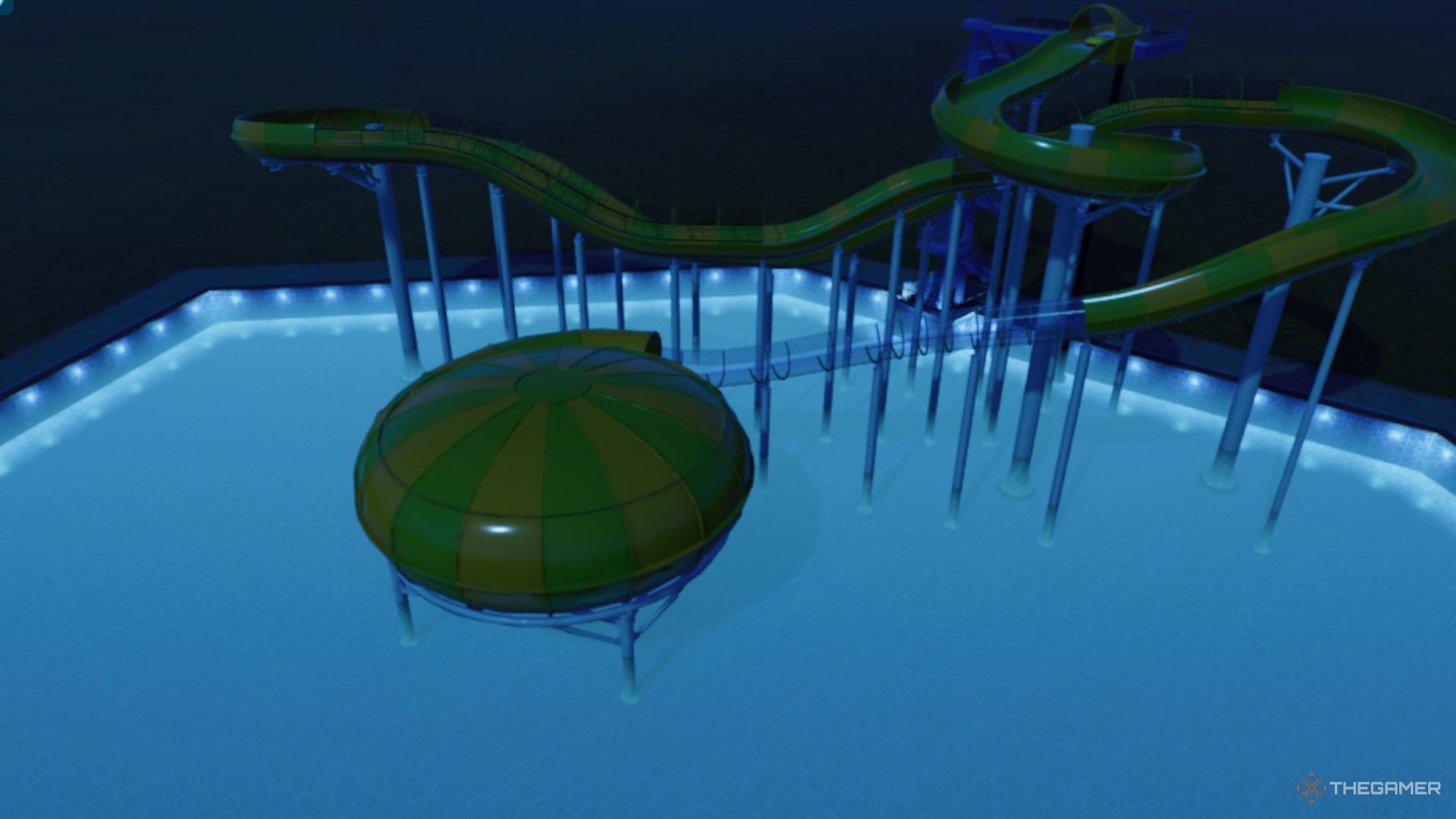 The H2Bowl flume is shown in Planet Coaster 2.