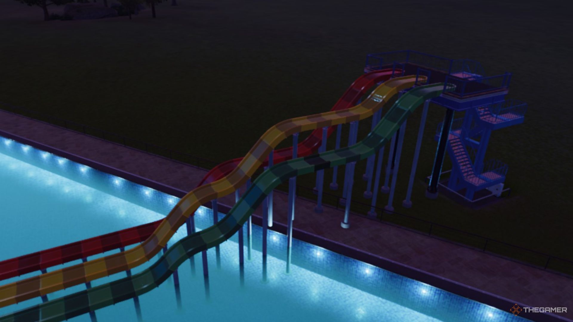 Splash down flume is shown in Planet Coaster 2.