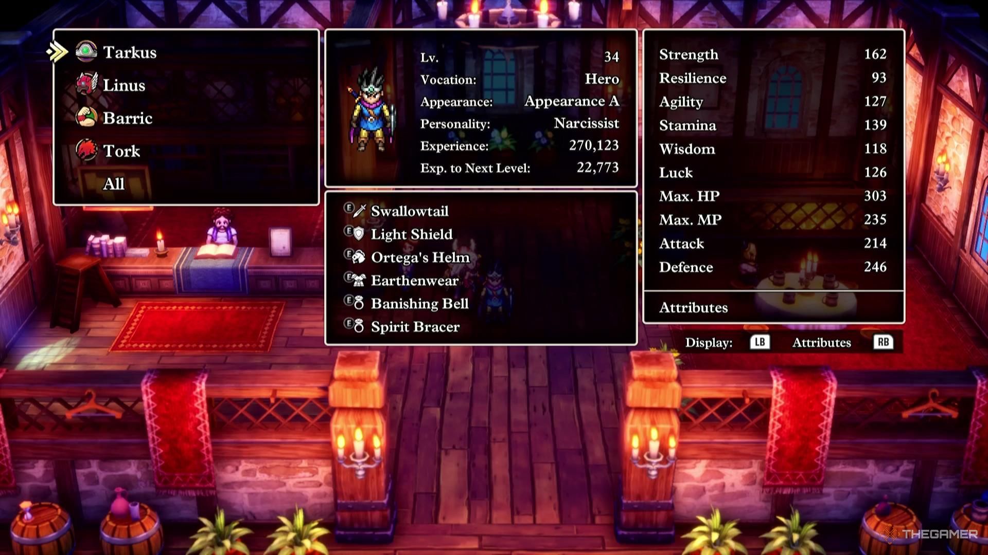 The Hero and their attributes in Dragon Quest 3 Remake.