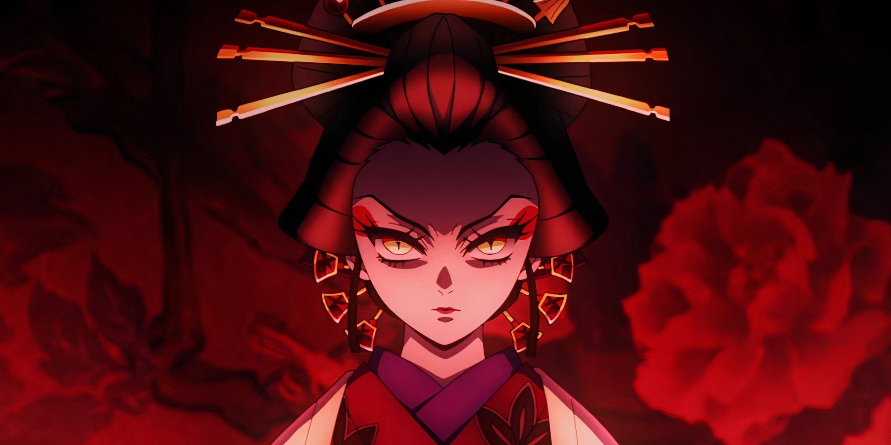 Daki in her Oiran disguise in the second season of Demon Slayer.