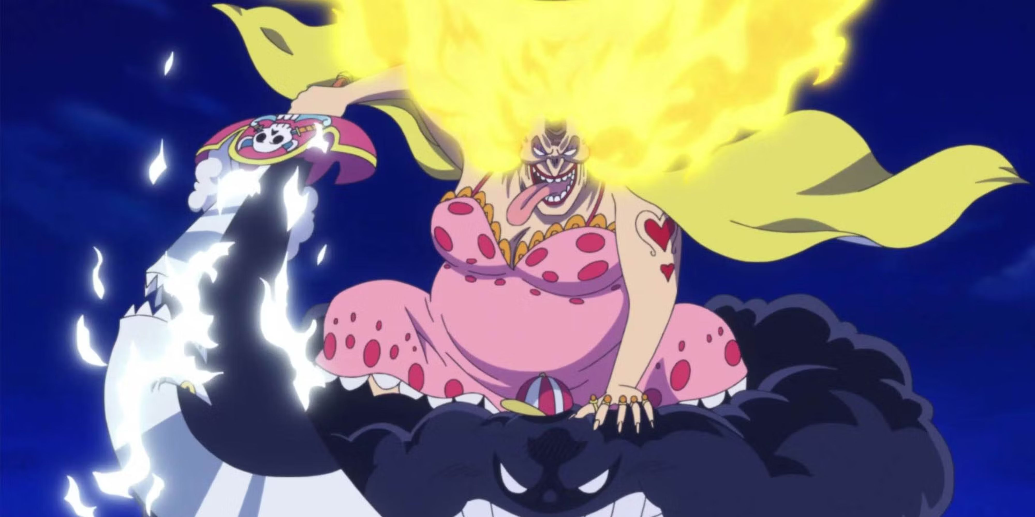 One Piece Big Mom riding on angry Zeus with Prometheus hair