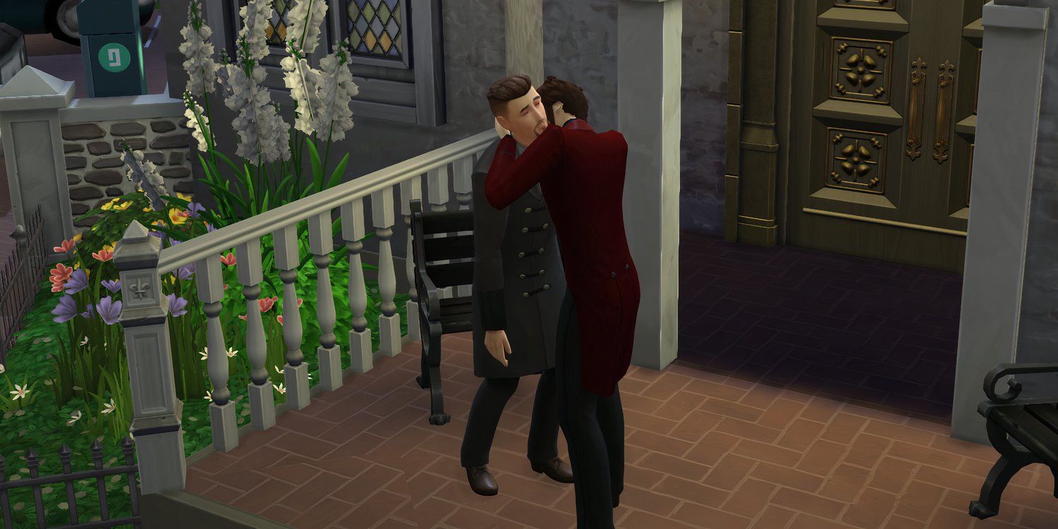 A vampire drinks from a normal Sim in The Sims 4.