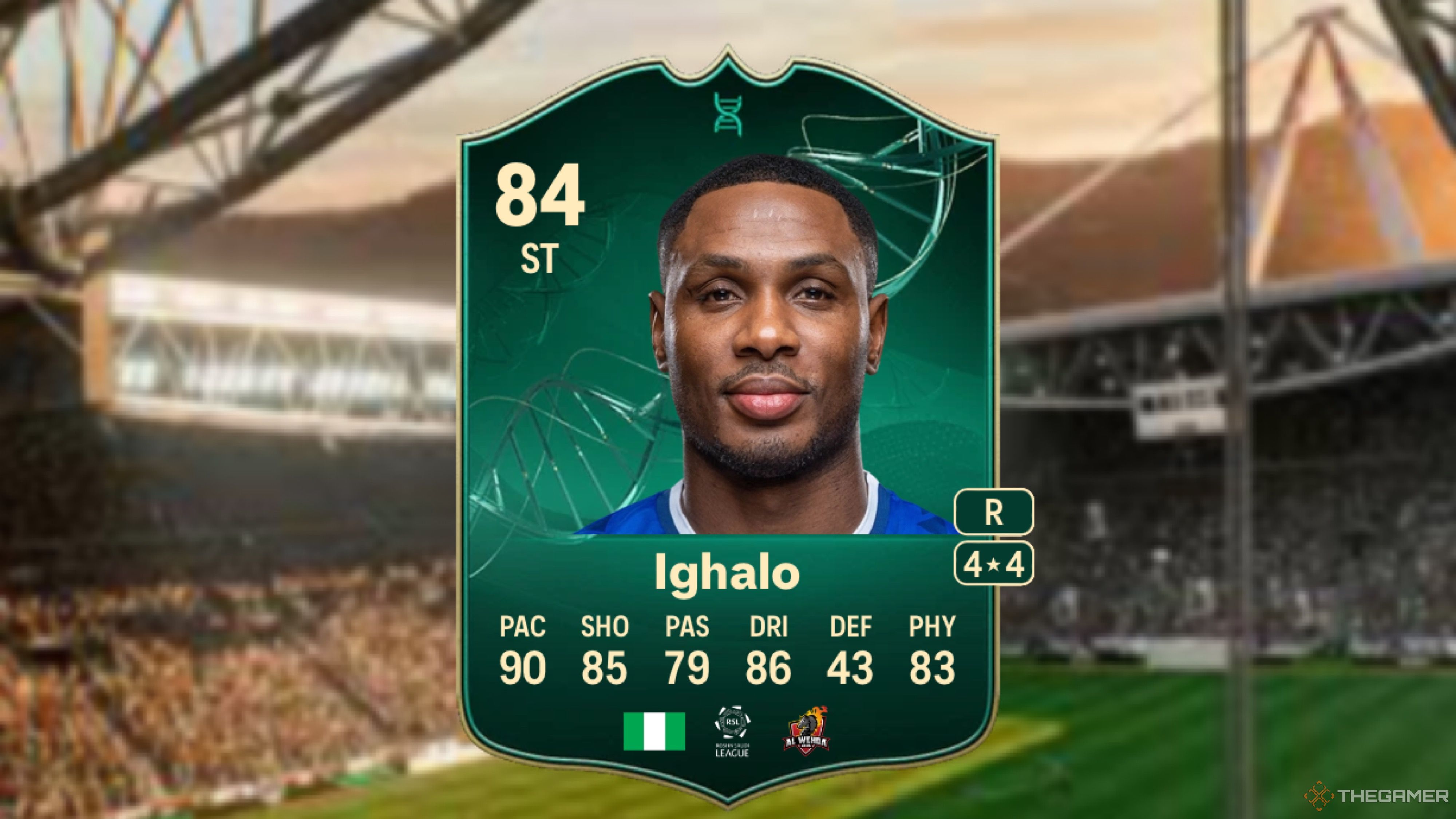 Image showing Ighalo card against a faded stadium background.