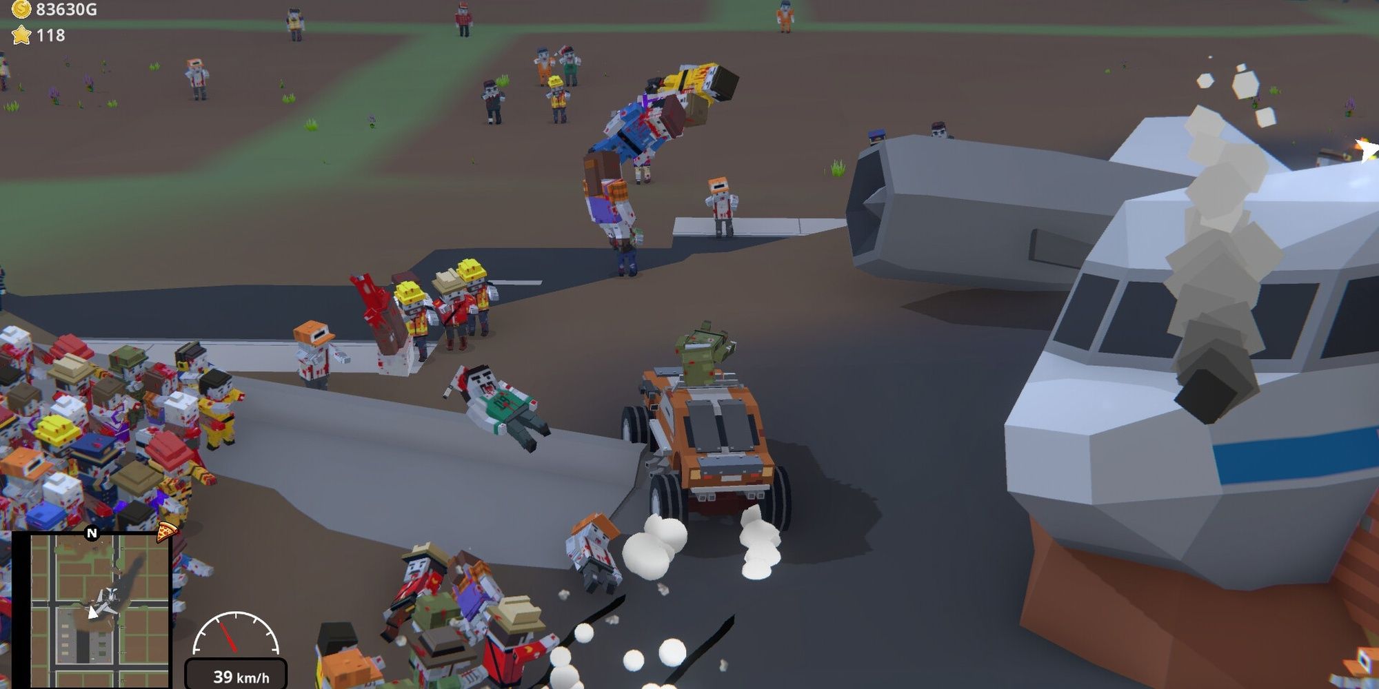 Zompizza: The Last Delivery - The delivery car sliding around a large group of zombies.