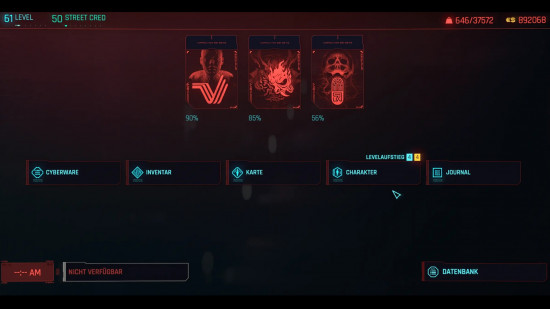 Cyberpunk 2077 mods: a menu screen in a video game showing the user's level.