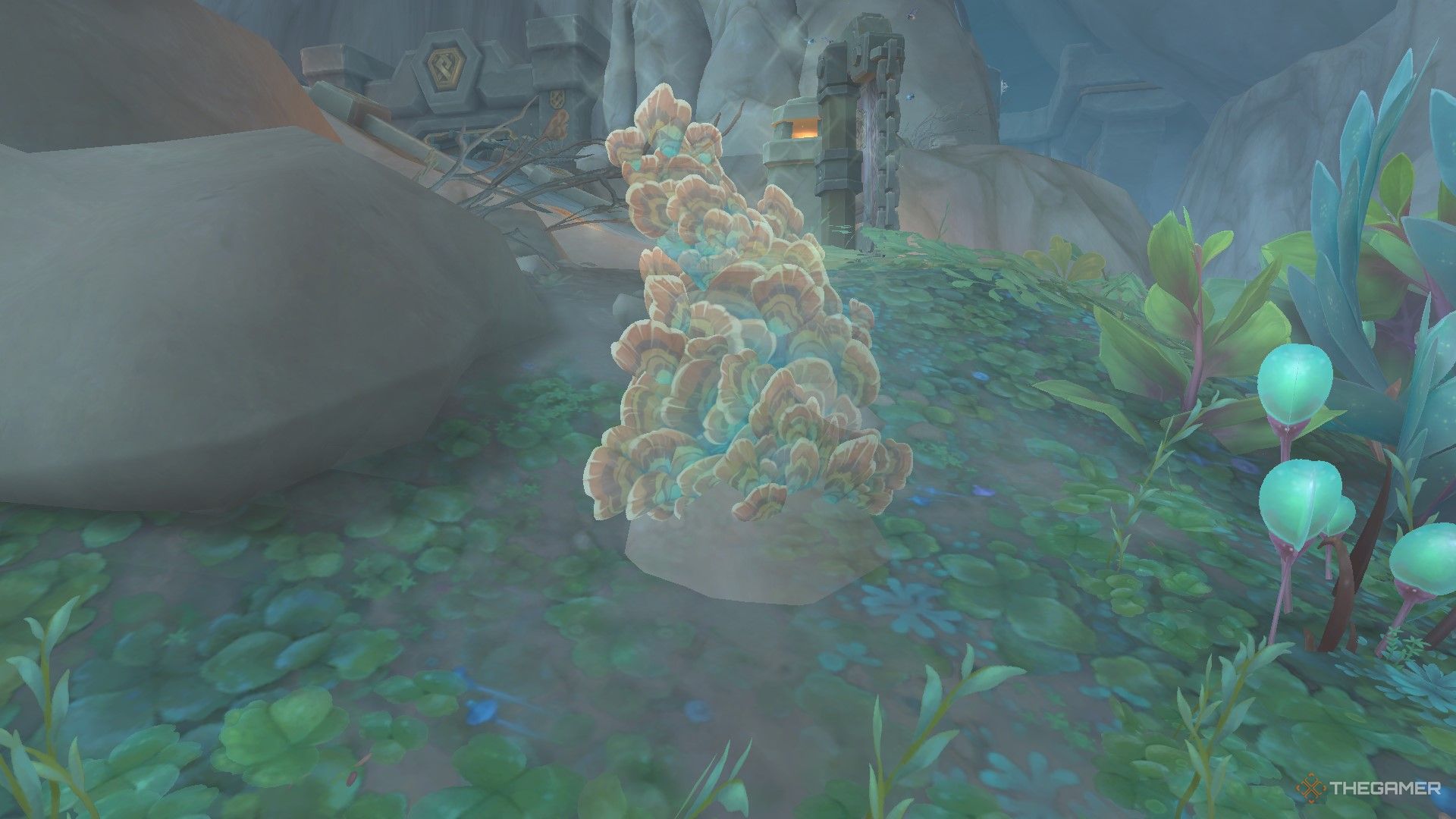 A Camouflaged growth of Mycobloom in Khaz Algar in World of Warcraft:The War Within.