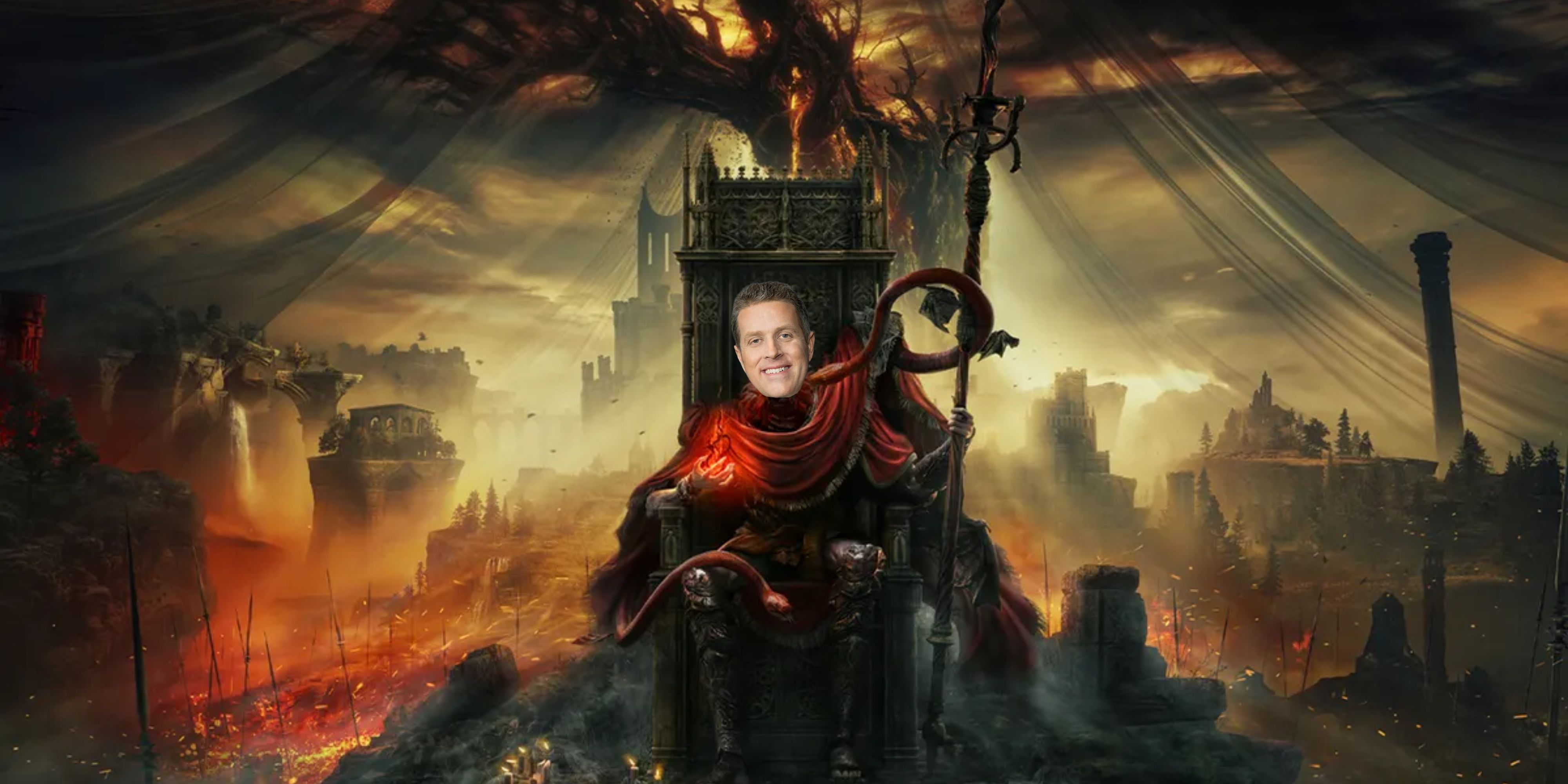 Geoff Keighley on the throne in Elden Ring Shadow of the Erdtree