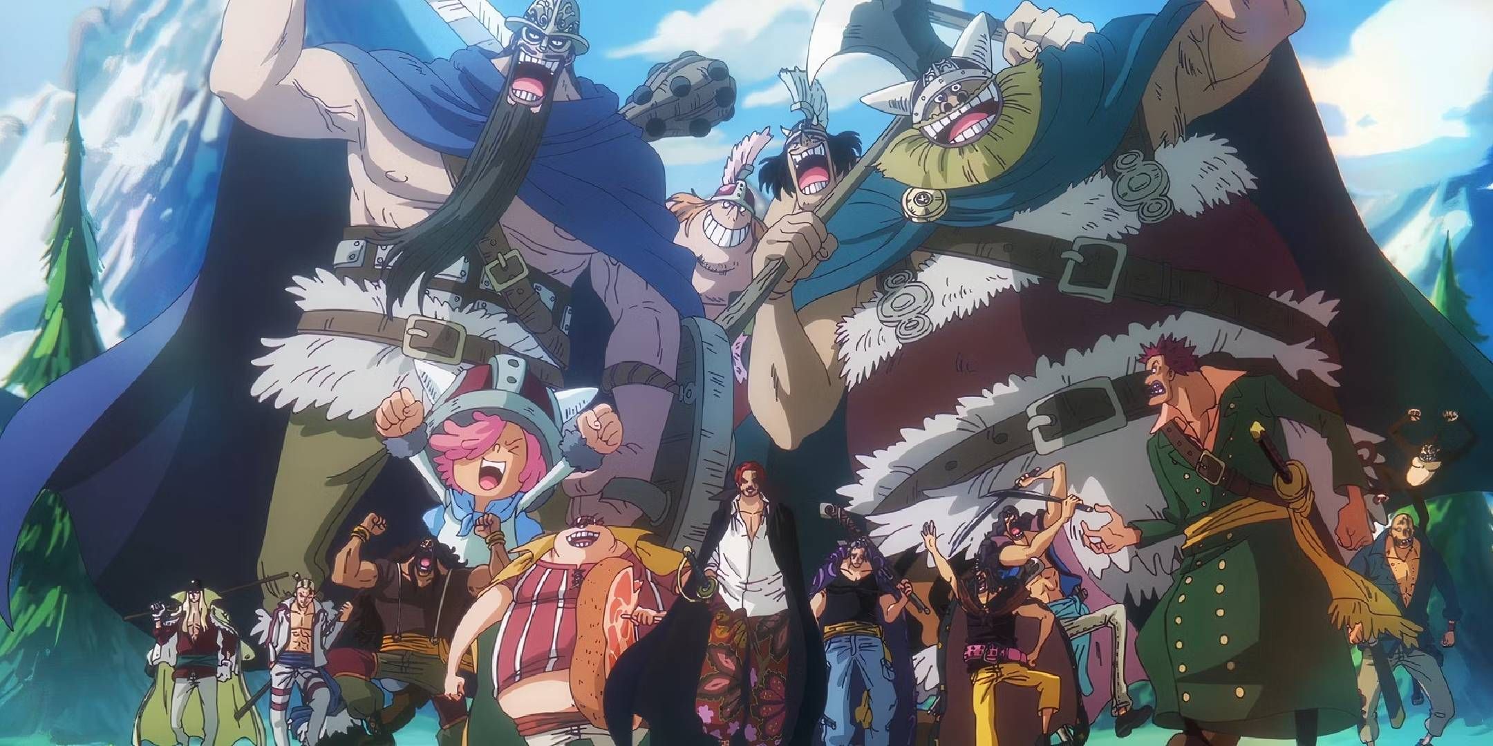 Giants Dorry and Brogy and the Red Hair Pirates from One Piece.