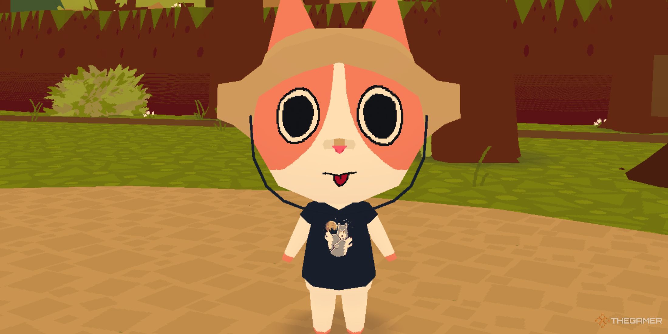 A cat posing in unique clothing in Webfishing. 