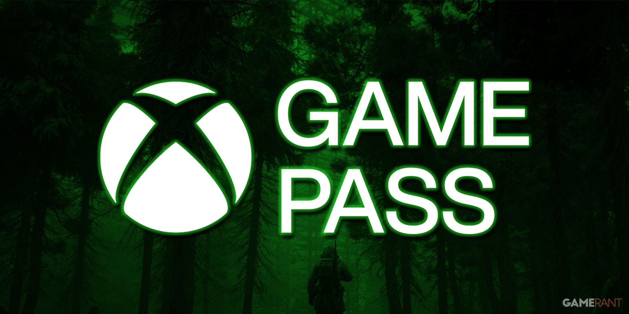 Xbox Game Pass logo over green-tinted STALKER 2 Heart of Chornobyl forest promo screenshot