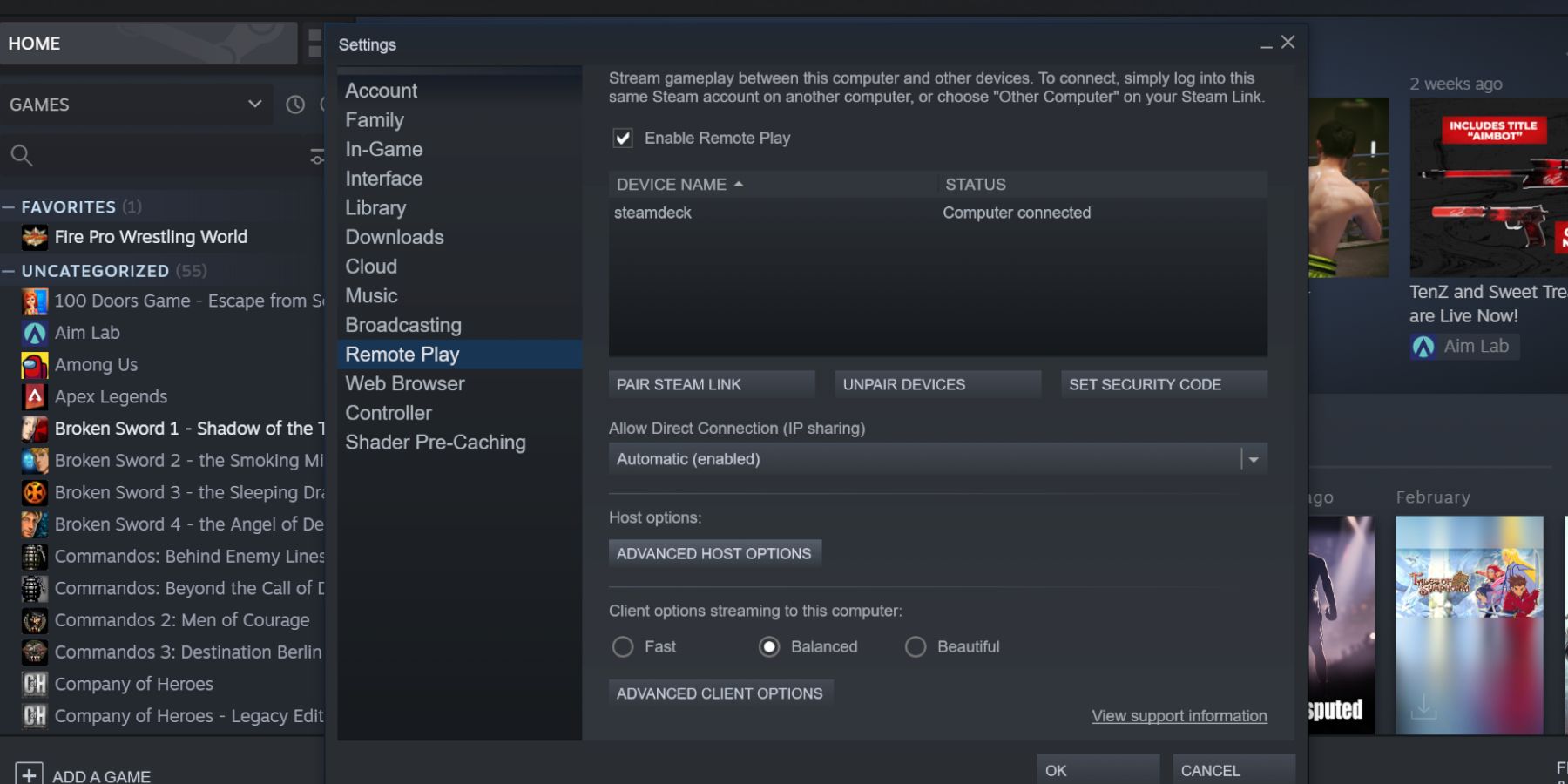 Steam Setting up remote play for Steam Decks