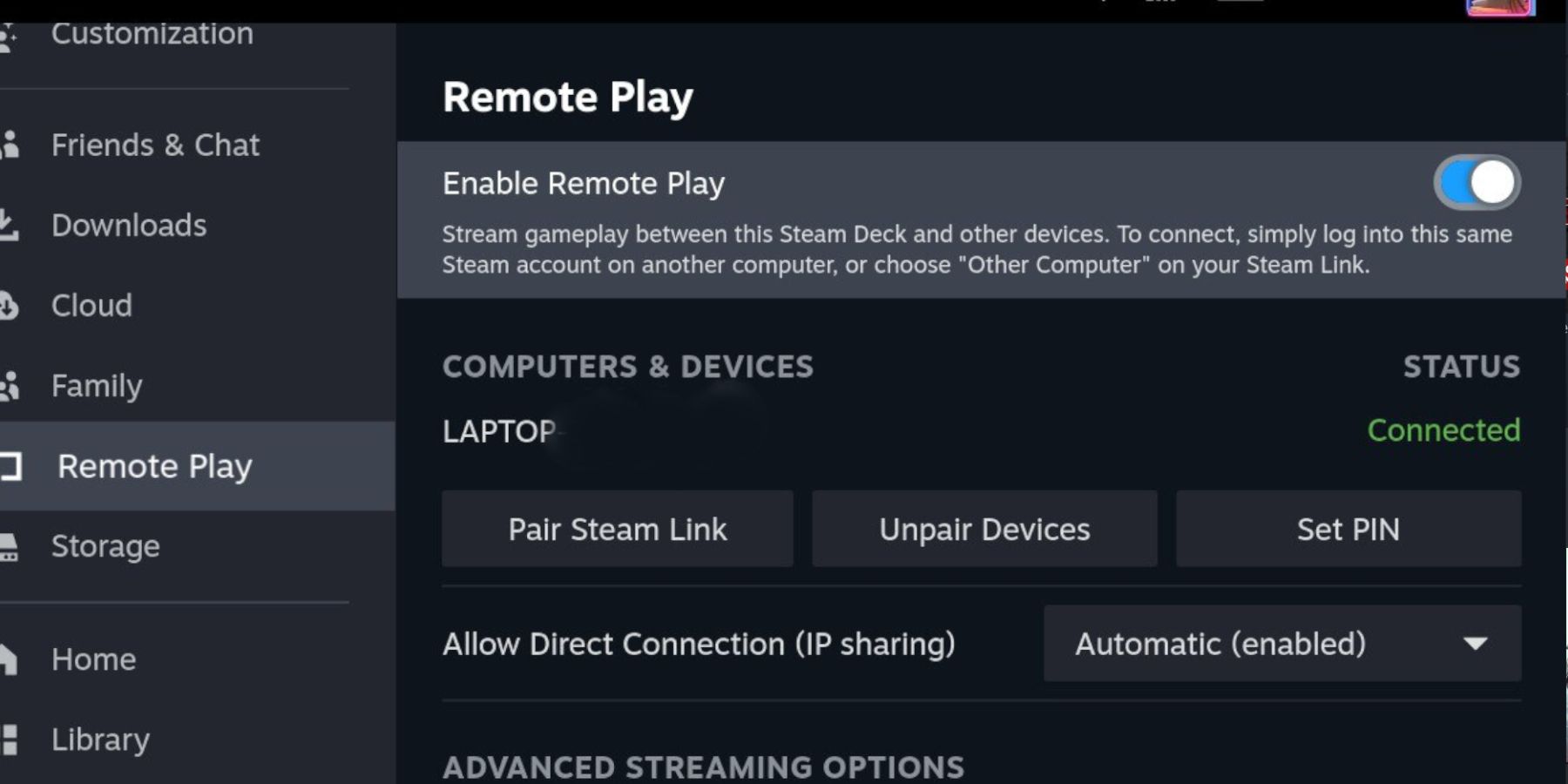 Steam Setting up remote play on Steam Deck