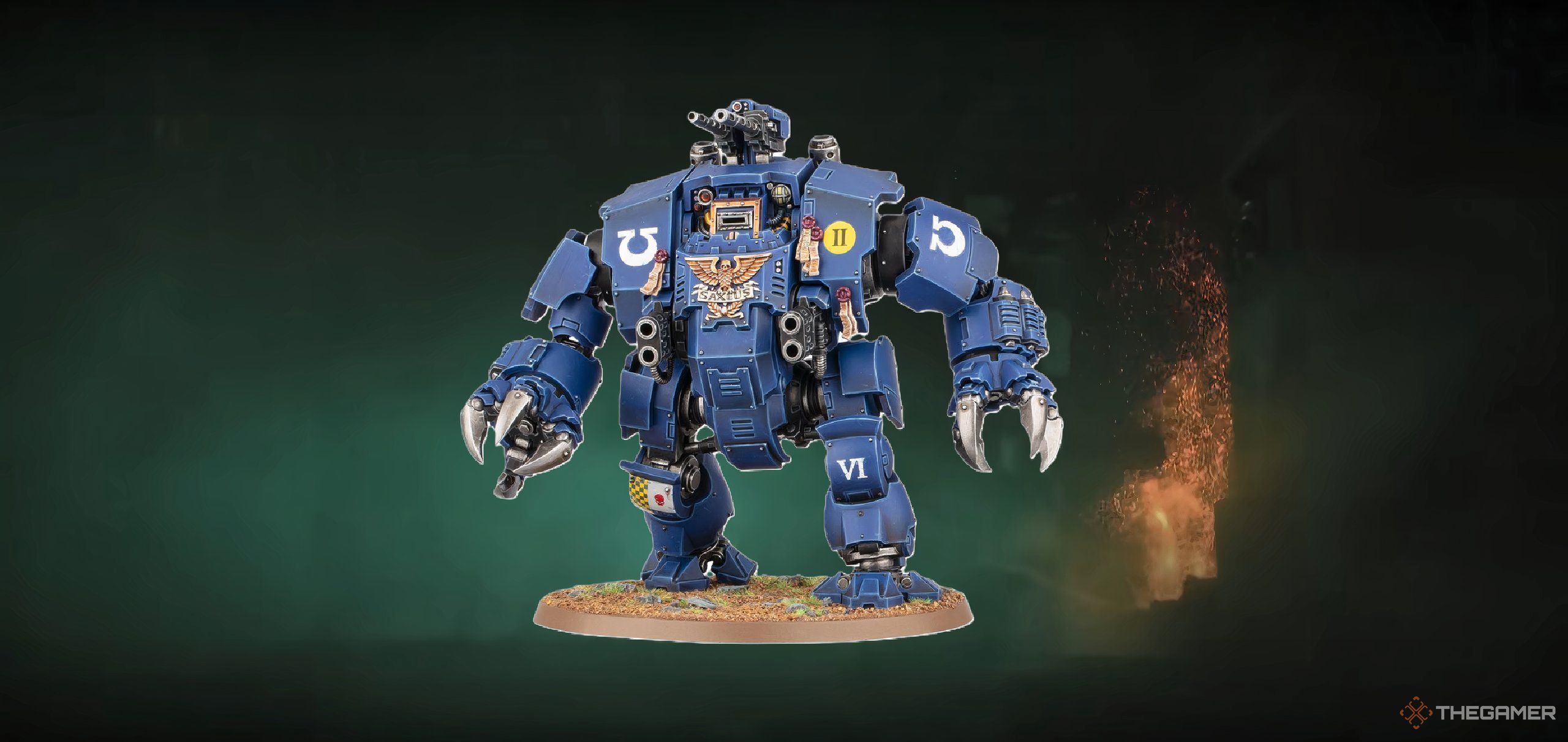 A Space Marine Brutalis Dreadnaught from Warhammer 40,000 Tabletop.