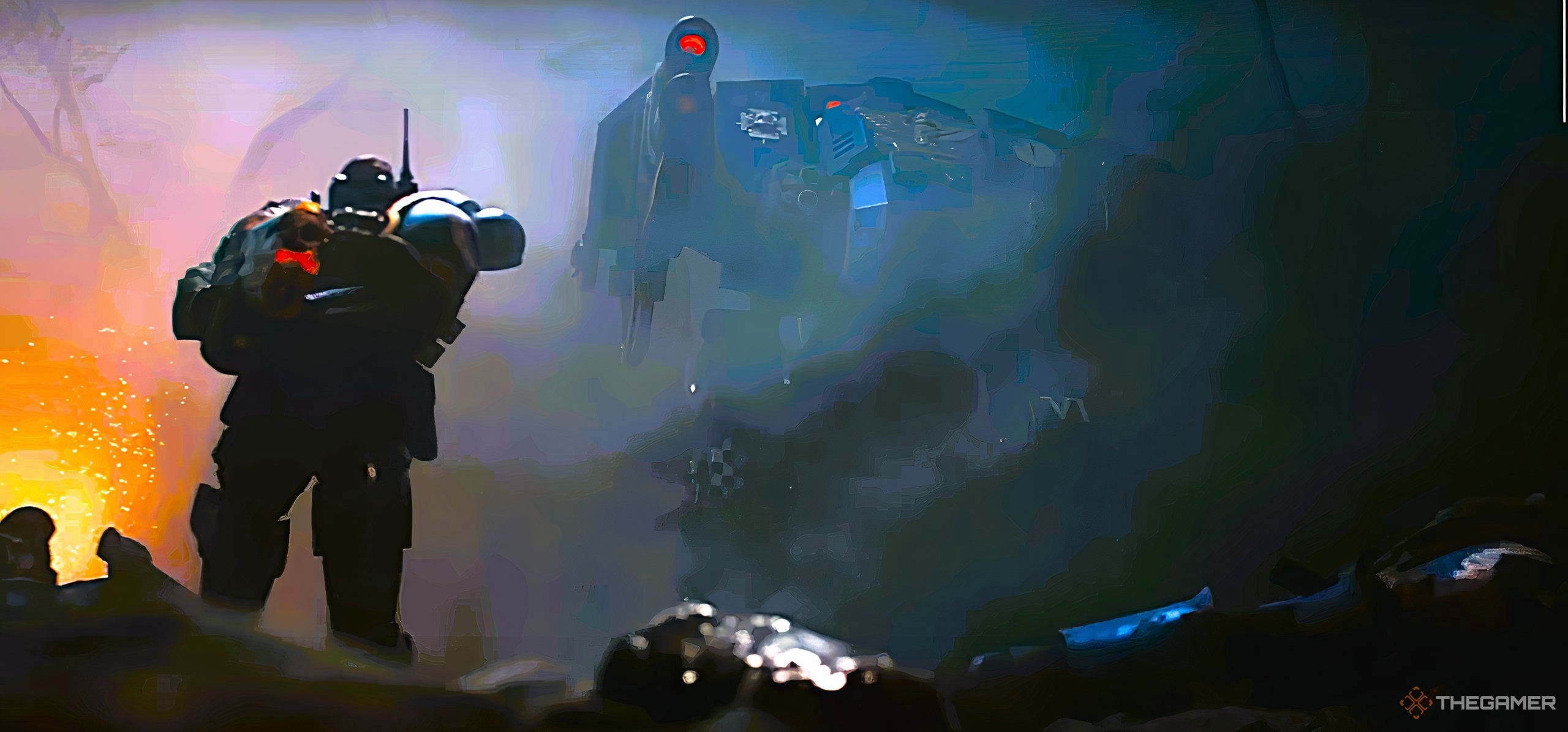 A Dreadnaught and Infiltrator from the Warhammer 40,000 10E Cinematic Trailer.