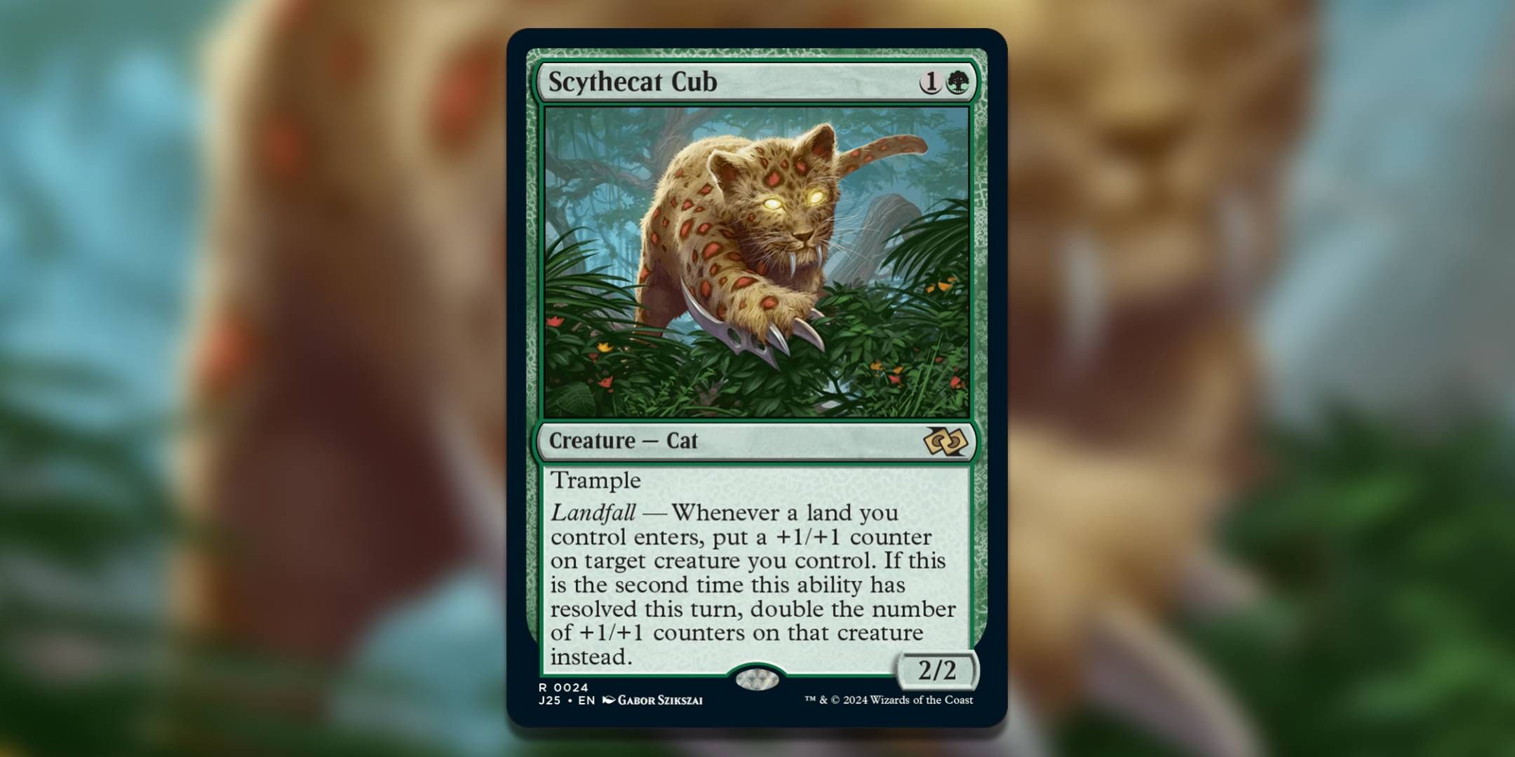 The Magic the Gathering card Scythecat Cub by Gabor Szikszai.-1