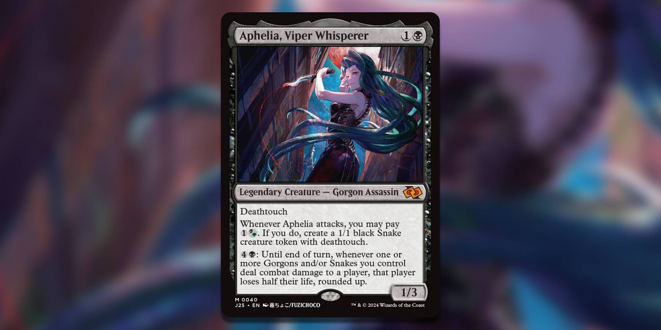 The Magic the Gathering card Aphelia Viper Whisperer by Fuzichoco.