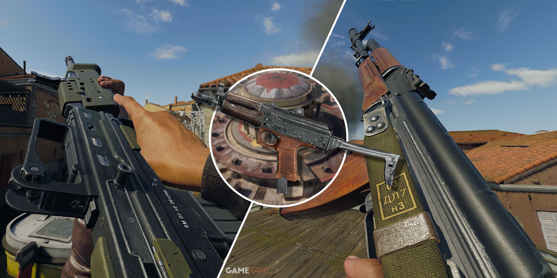 Split-image showcasing the GPR 91 and the AK-74 in Warzone