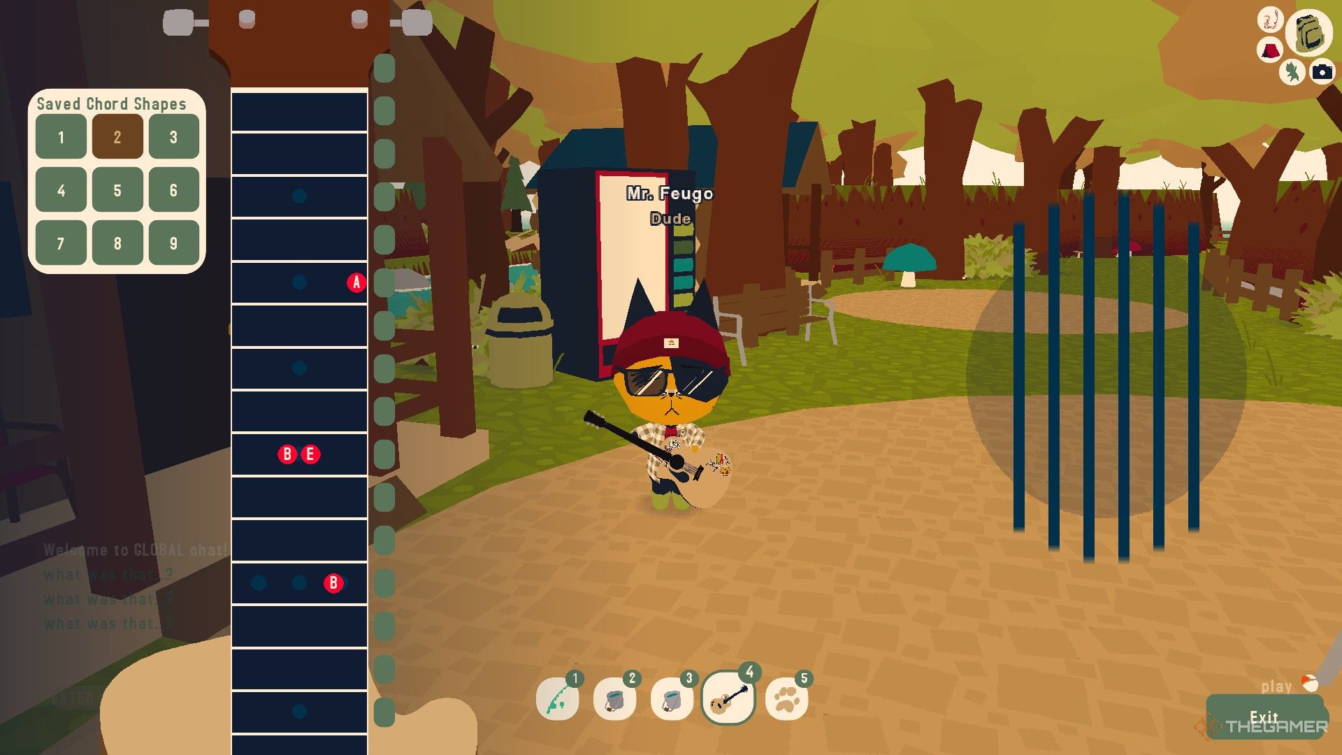 The player is adjusting the chord shapes in Webfishing.