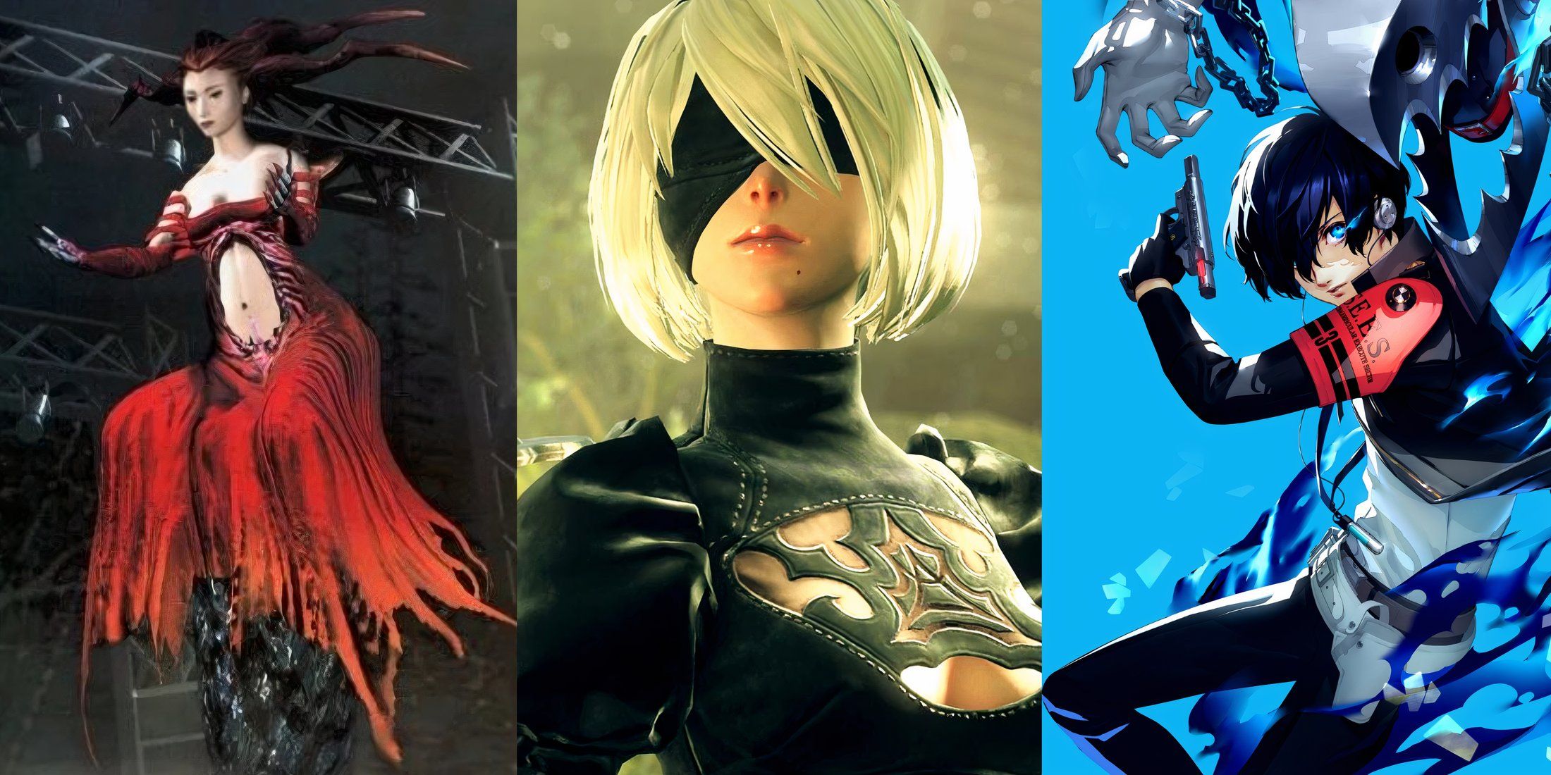 Stills from Parasite Eve, Nier Automata, and Persona 3