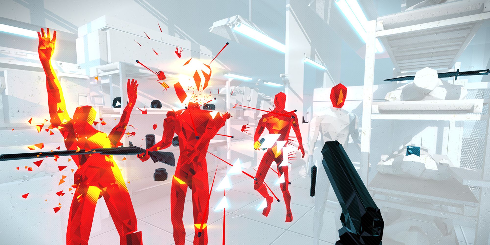 Superhot Mind Control Delete screenshot of you shooting red people with pistol.