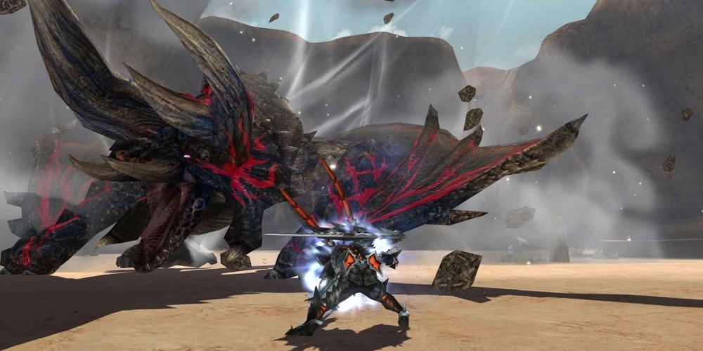 Player fighting a black and red monster in Monster Hunter Generations Ultimate.