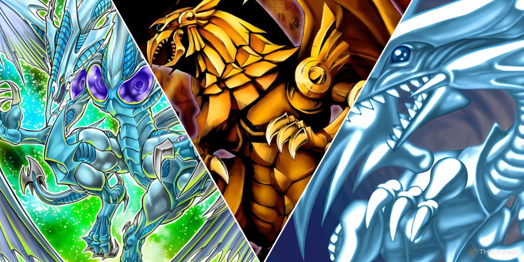 Collage of cards that have ghost rare variants in Yu-Gi-Oh!