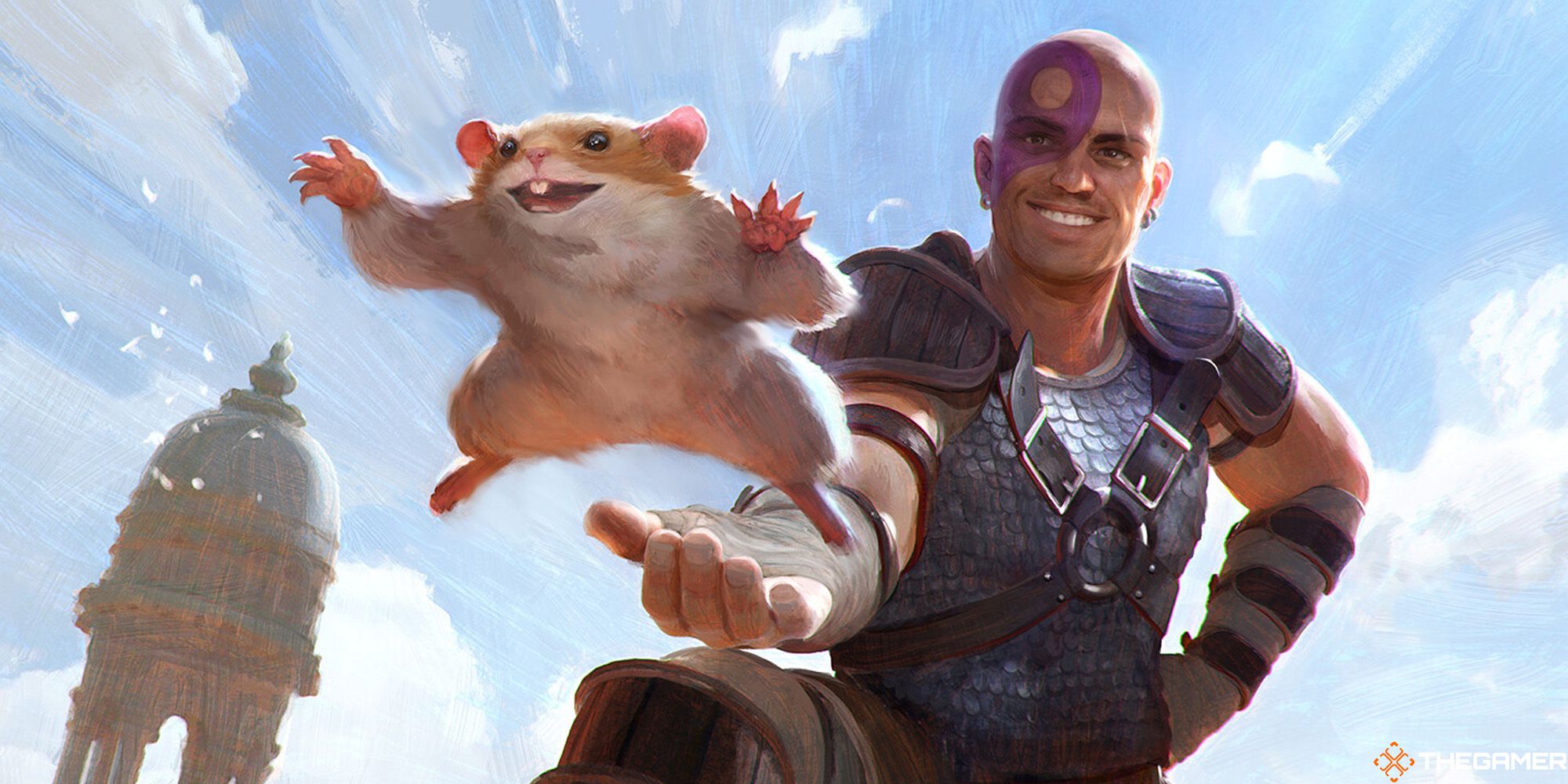 Dungeons & Dragons/Magic: The Gathering art of Minsc throwing Boo, a hamster.