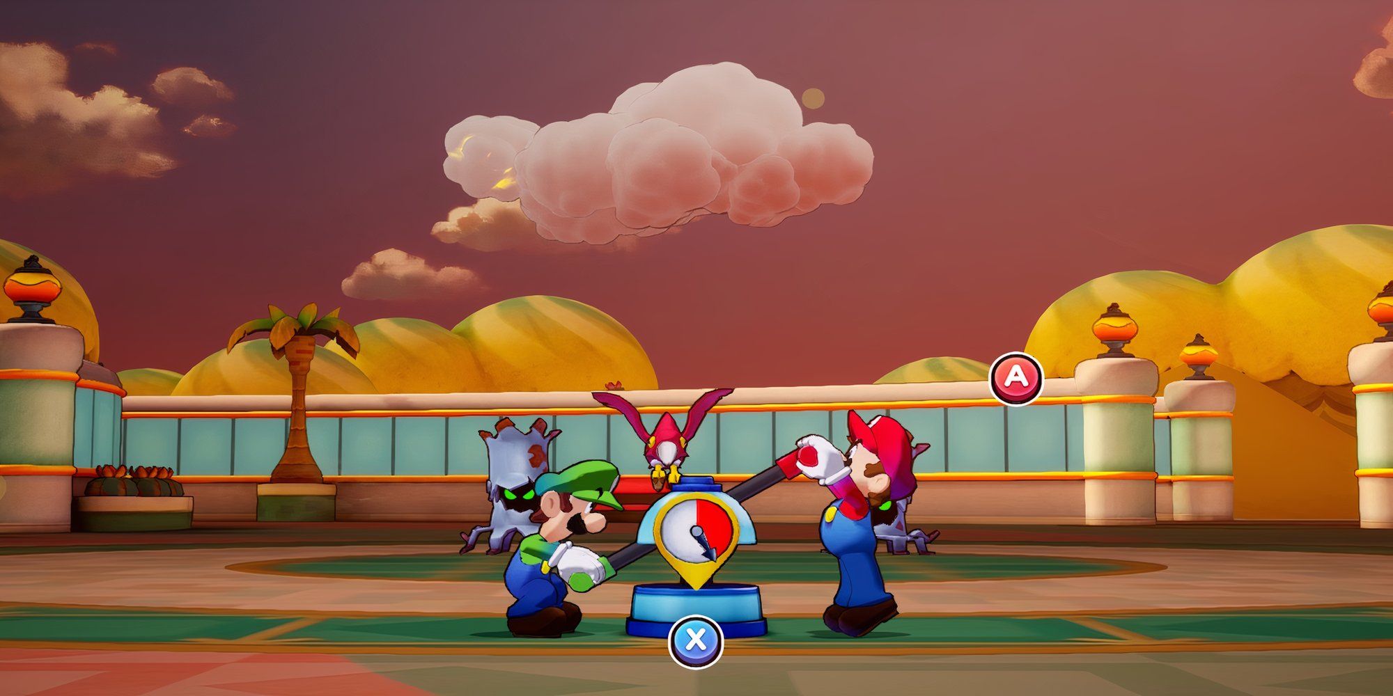 Luigi and Mario cranking a machine in Mario & Luigi Brothership