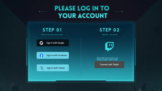 The screen on which to login to your Twitch account to claim Once Human Twitch drops.