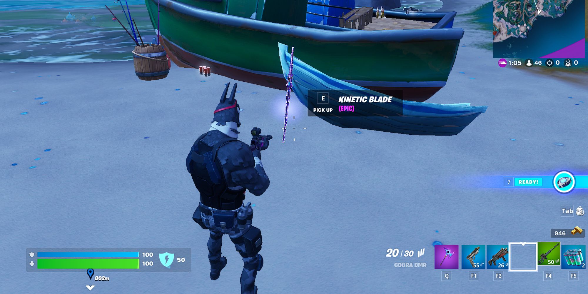 Fortnite Lt. John Llama Finding a Kinetic Blade.