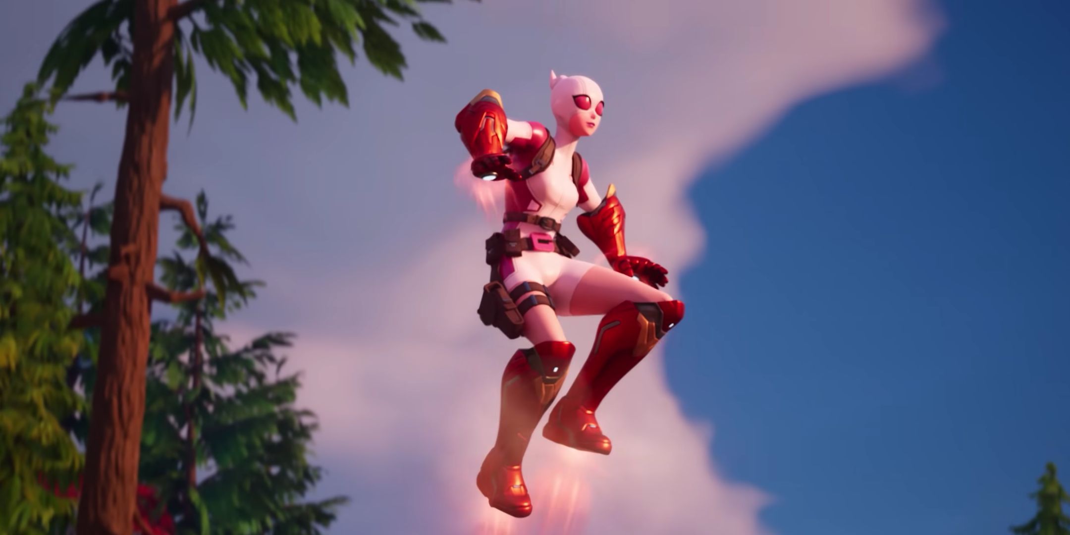 Gwenpool using Iron Man's Mythic in Fortnite Chapter 5 Season 4.