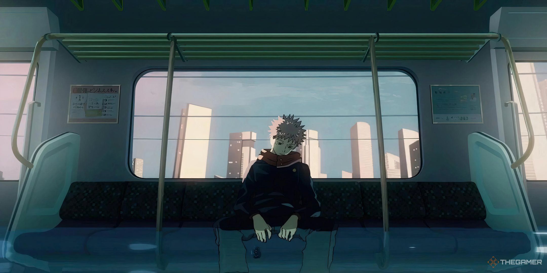 Yuji sitting sorrowfully on a train being submerjed in water in Jujutsu Kaisen's opening.