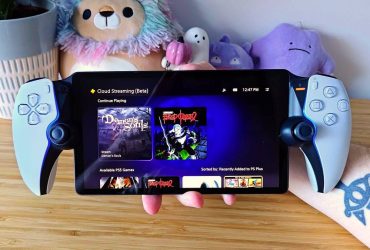 Hand holding PlayStation Portal with PS Plus games library on screen