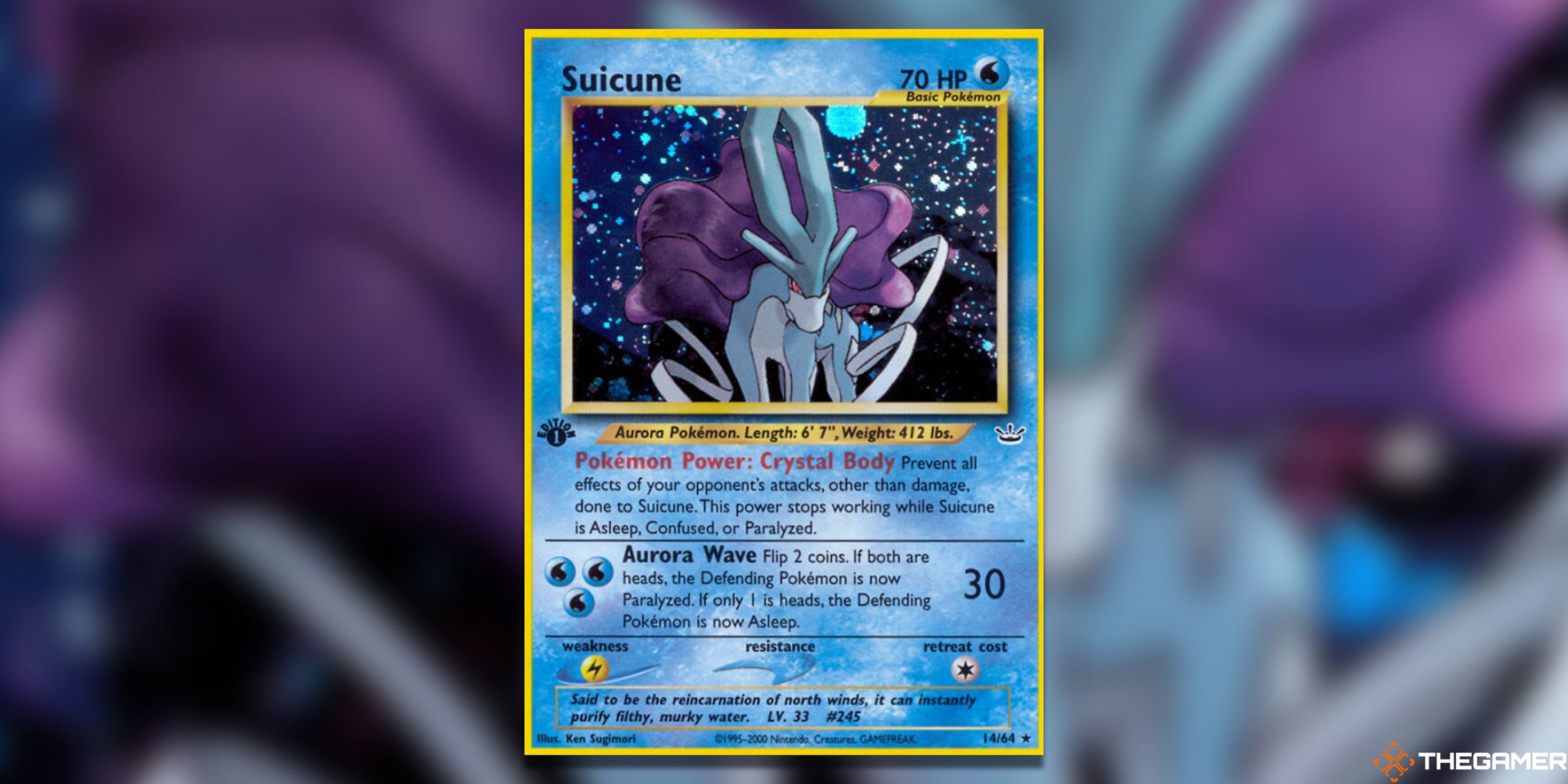 The Suicune from Neo Revelation in the Pokemon TCG.