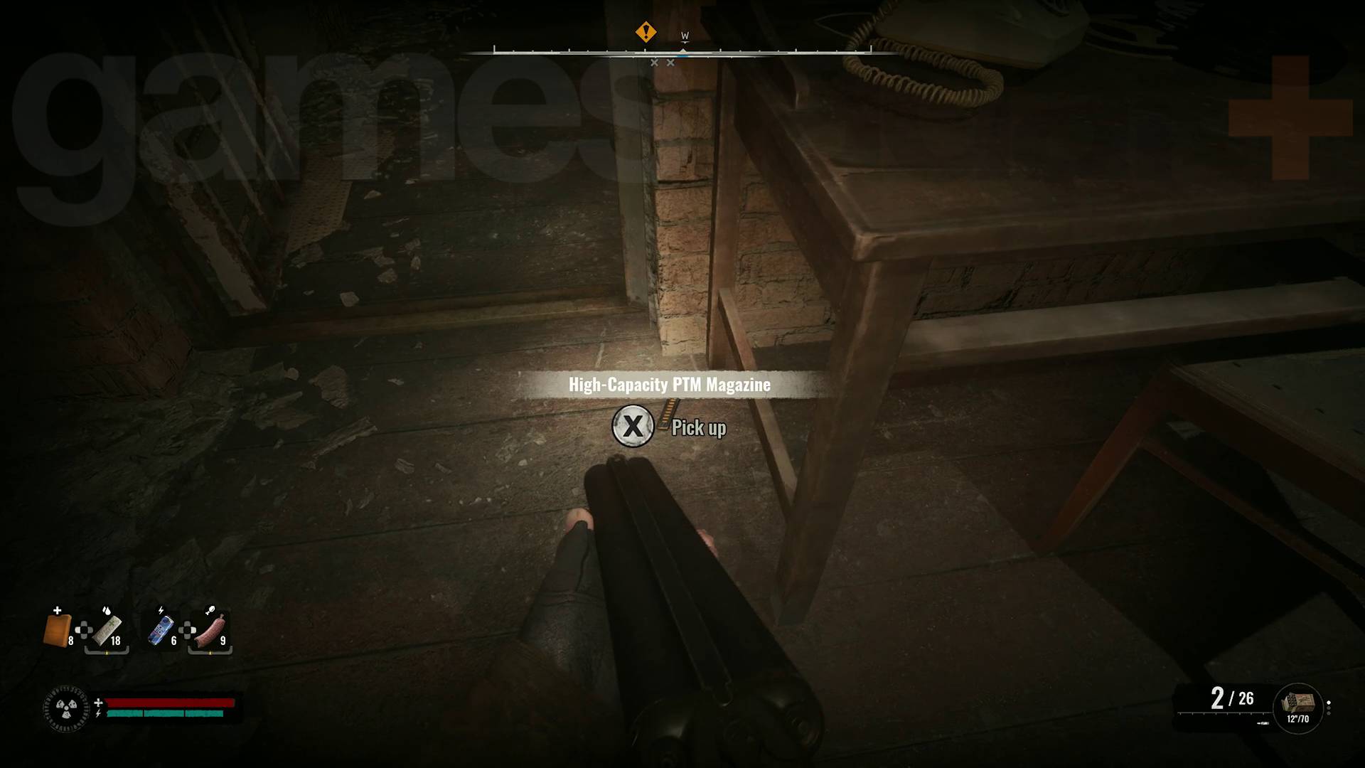 Stalker 2 Heart of Chornobyl high capacity PTM pistol magazine attachment on floor in Solder's room