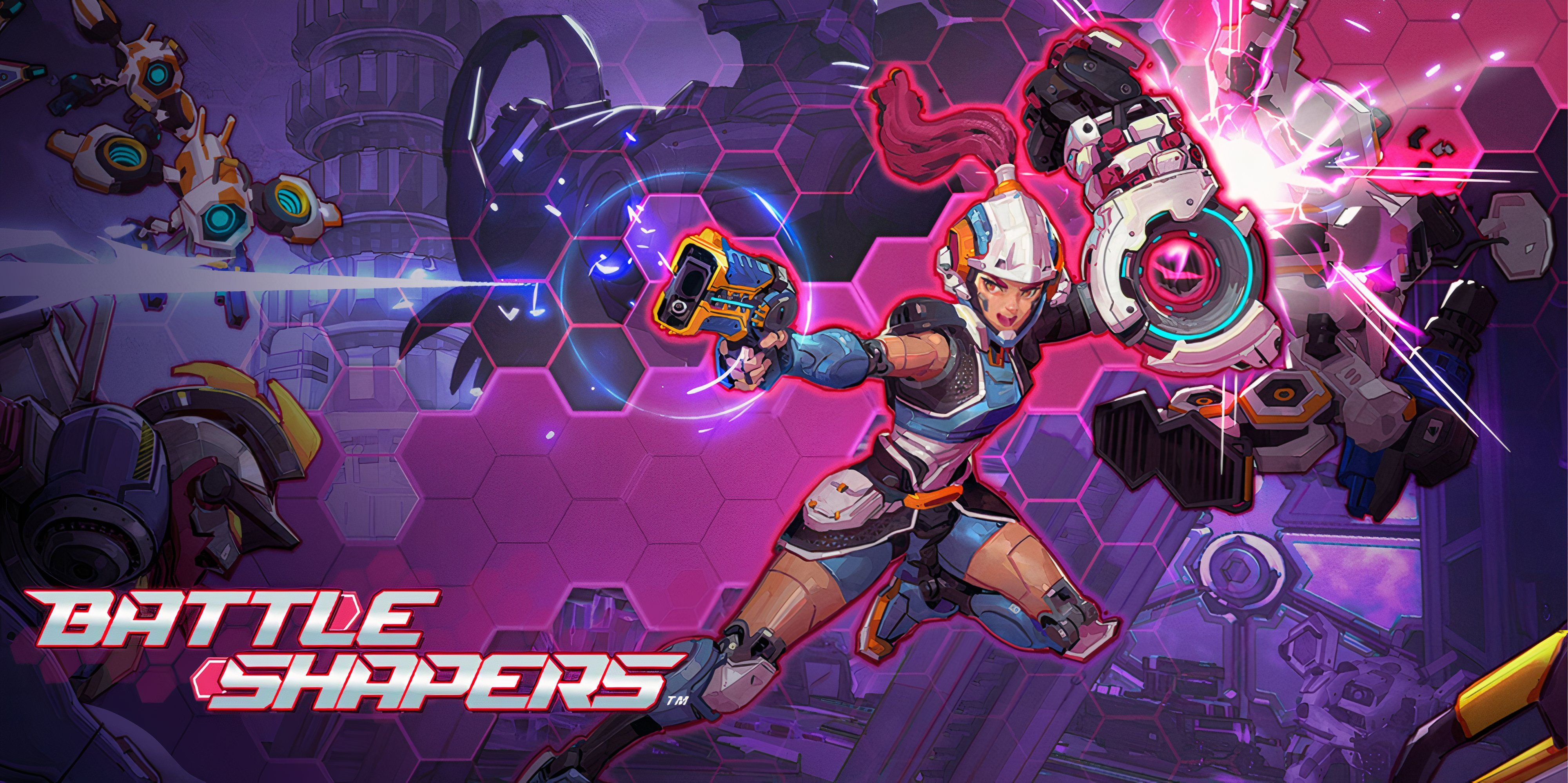 This is an official image of Battle Shapers with the protagonists on the artwork. There is also a logo for the game. 