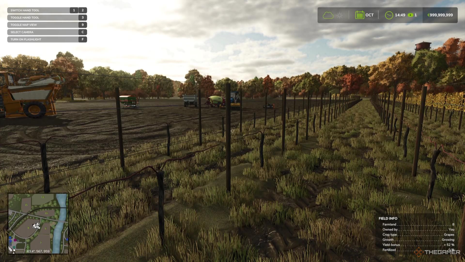 The beginnings of a vineyard taking shape in Farming Simulator 25.