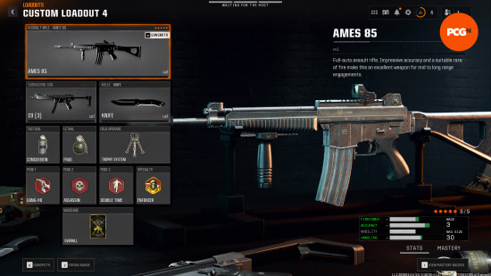 Black Ops 6 AMES 85 build gear perks equipment: the AMEX 85 class setup