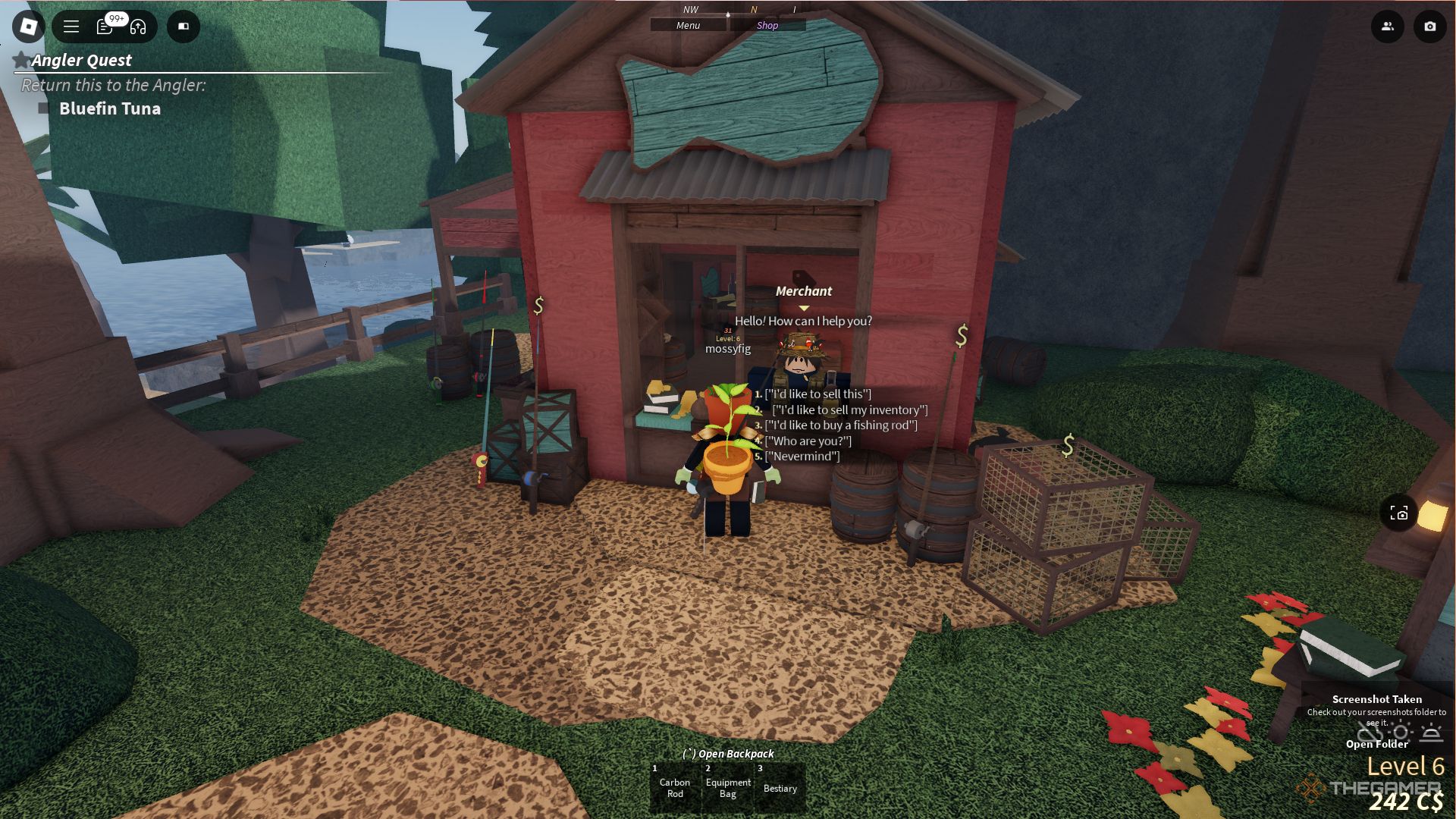 The merchant options in Moosewood in Fisch in Roblox.