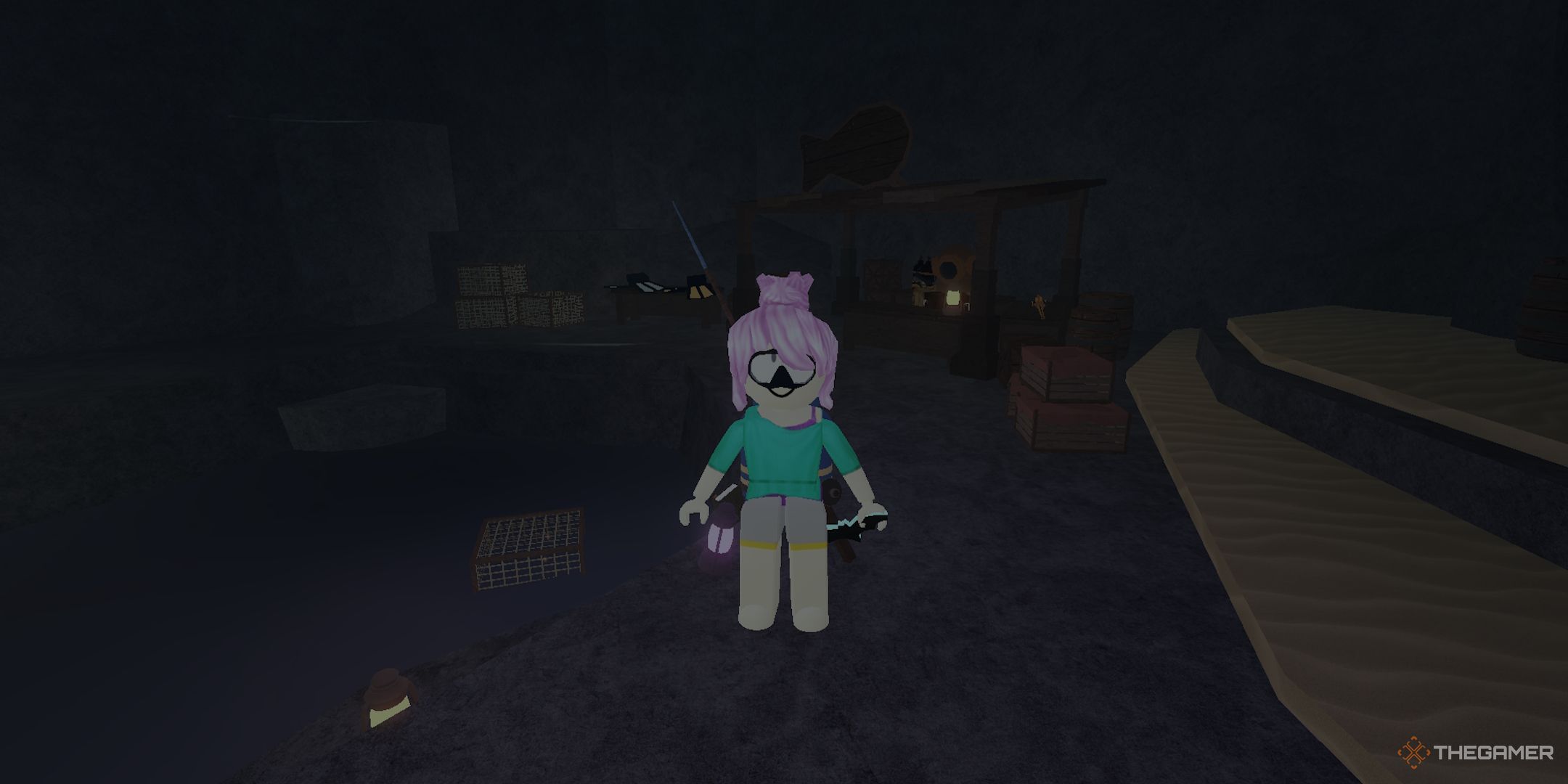 One of the caves in Desolate Deep in Fisch on Roblox. 