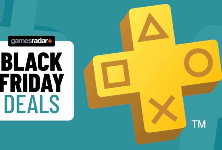 PS Plus logo on blue background with Black Friday deals badge