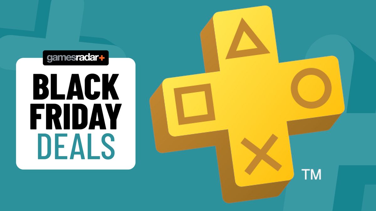 PS Plus logo on blue background with Black Friday deals badge