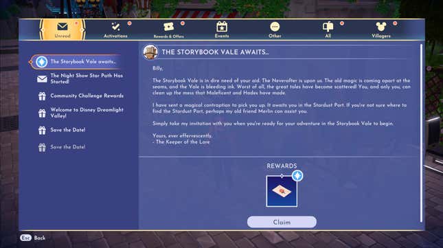 A screenshot shows a mail invitation to the Storybook Vale.