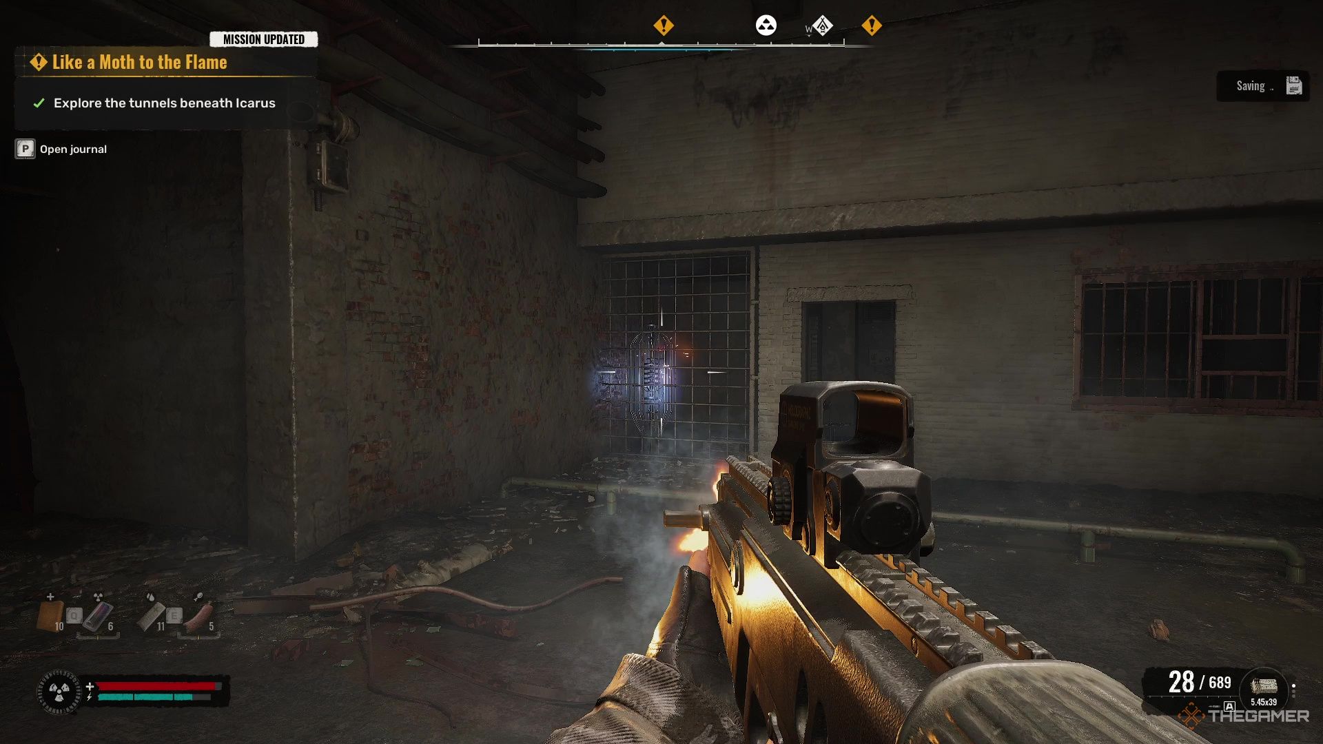 gameplay of Stalker 2 Heart of Chornobyl where the player is shooting at an electrical device.