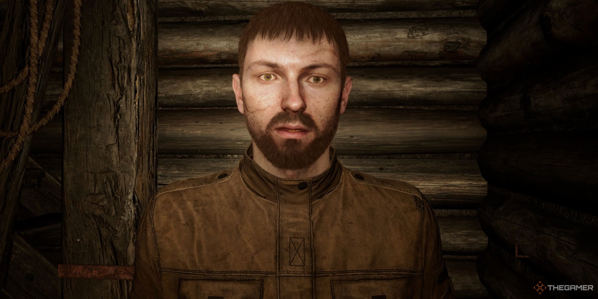 Squint looking at the camera with a concerned look on his face in Stalker 2: Heart of Chornobyl.