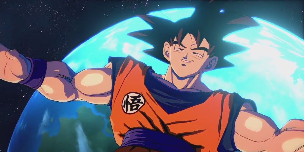 Dragon Ball Fighterz Goku falling into the Earth.