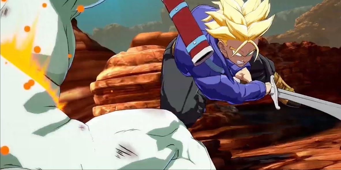 Trunks cutting Frieza in Dragon Ball Fighterz.