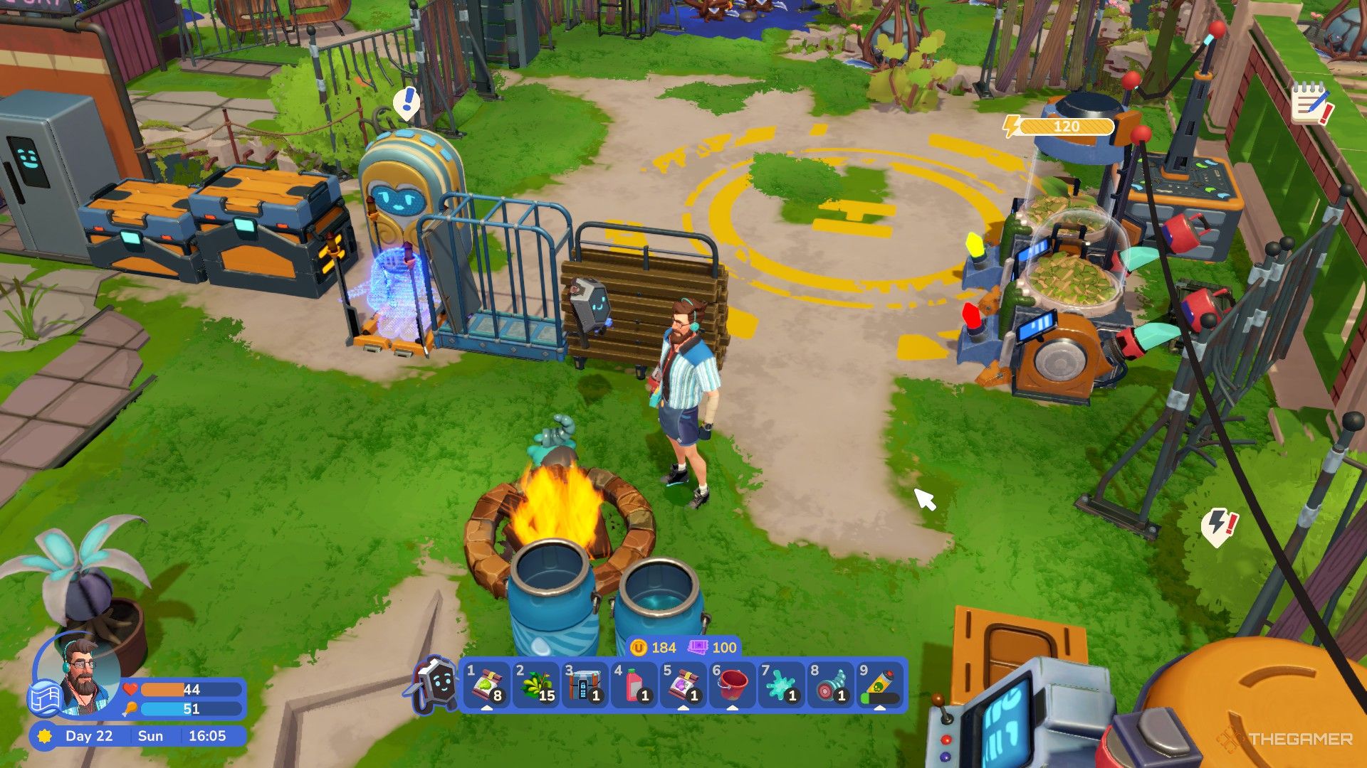 The player is standing in front of the campfire in I Am Future.